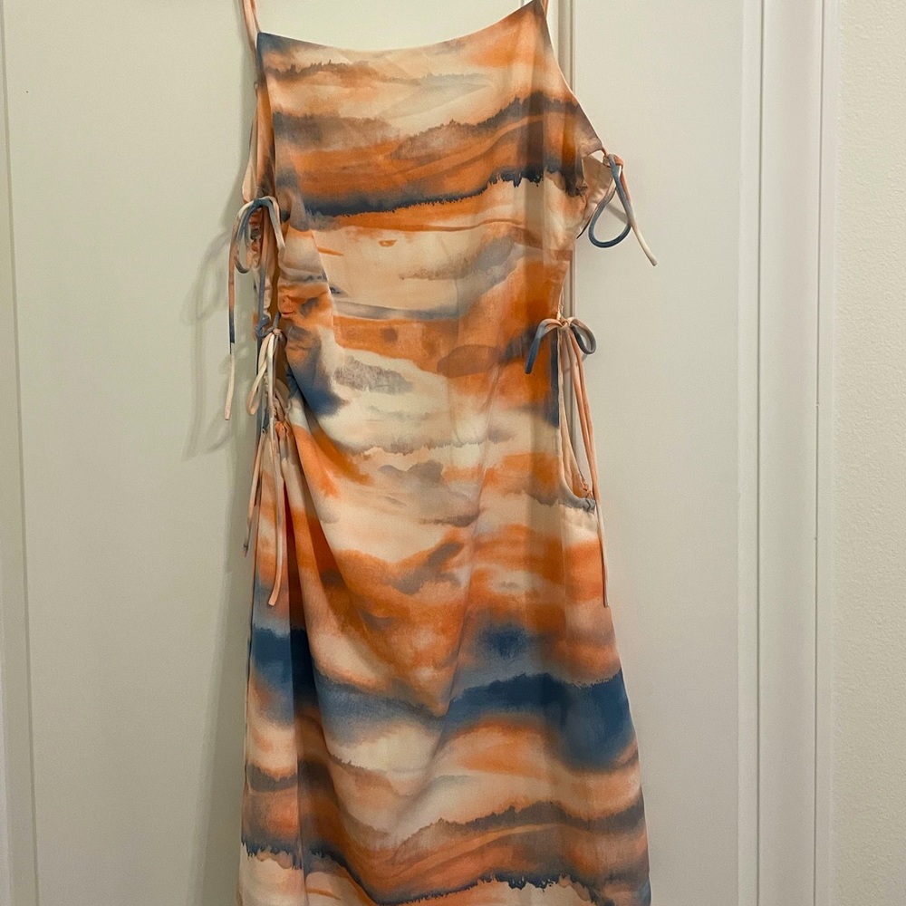 Pink and blue mini dress with tie sides
